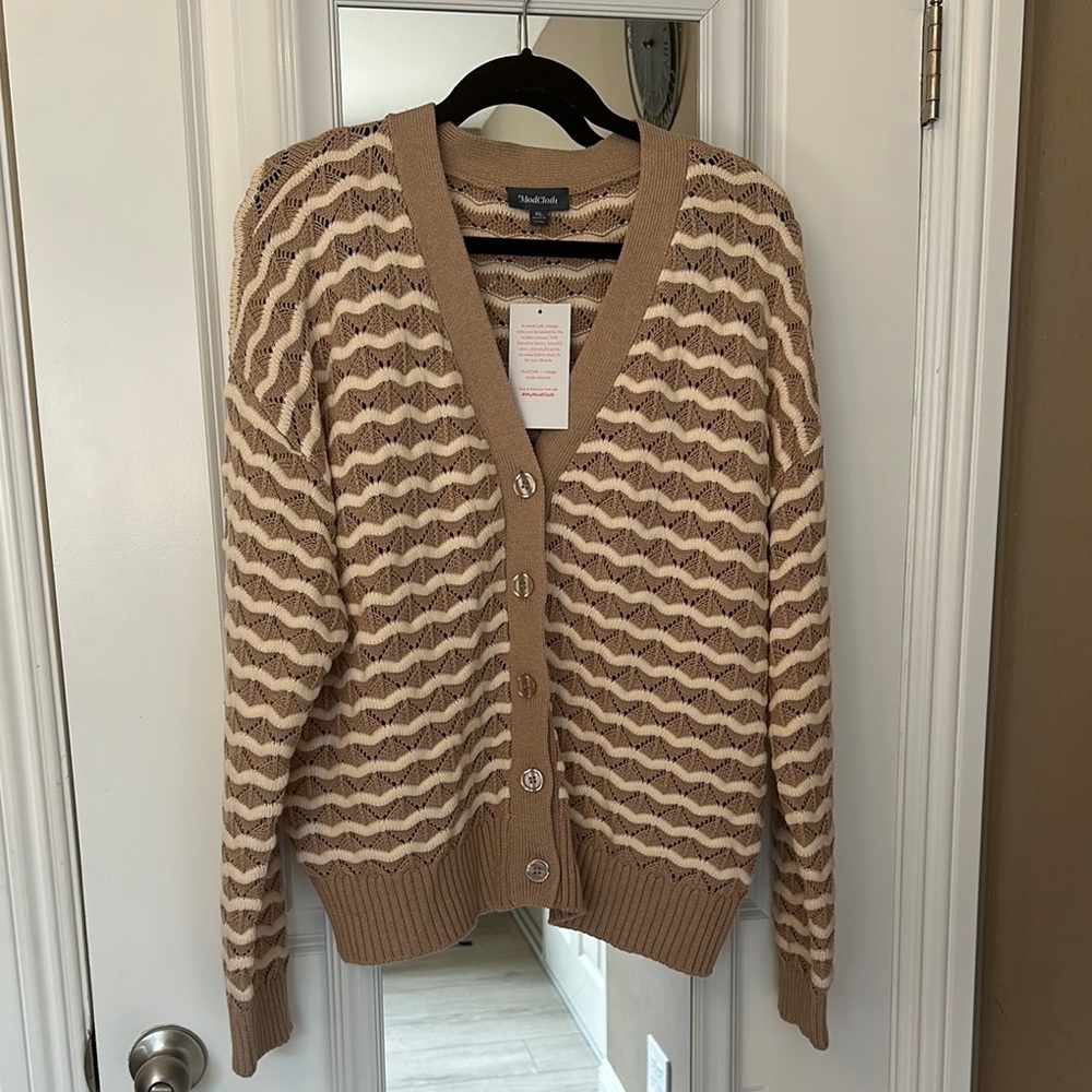 NWT Modcloth Tan Knit Cardigan with Horizontal Stripes